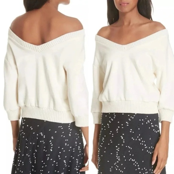 NEW‎ 3.1 Phillip Lim Terry Crop Sweater sweatshirt knit Ivory luxury S - Picture 1 of 9